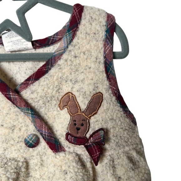 Vintage Knit Jumper Dress with Plaid Trim Size 12 Months - Picture 3 of 5